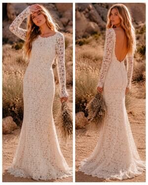 Daughters of Simone Ivory Crochet Floral Lace Wedding Dress XL